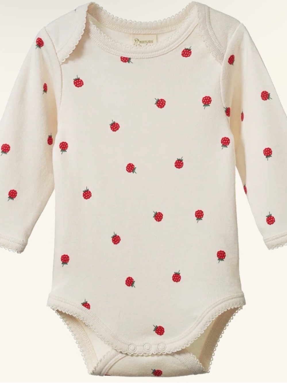 -Print Cream Baby Bodysuit with Red Berry Motif